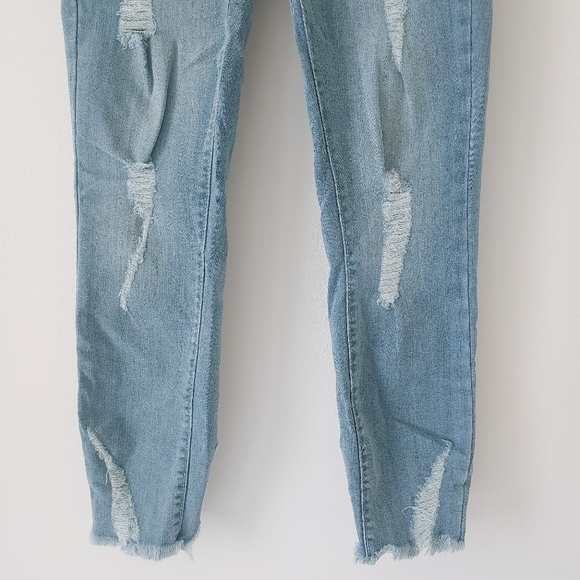Indigo Rein Distressed Raw Fray Hem High Rise Skinny Jeans Sz 25 - Picture 5 of 6